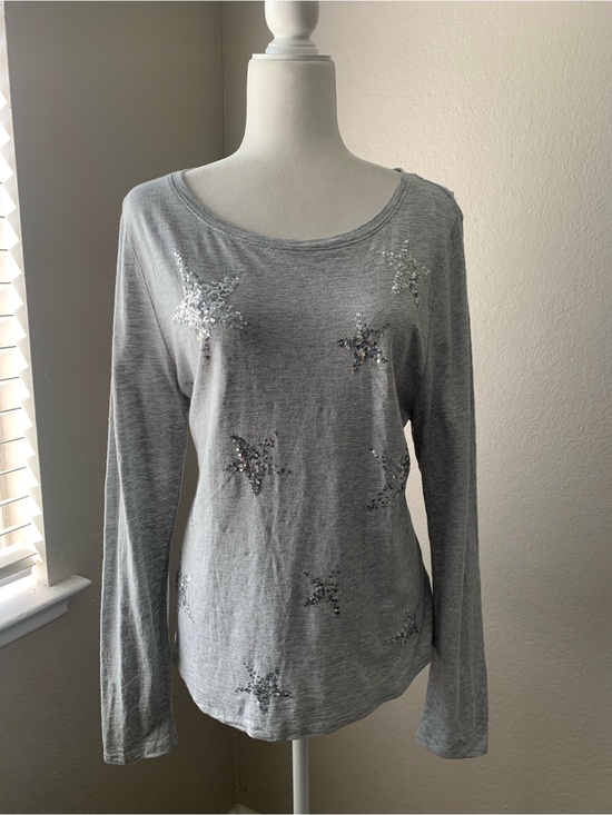 Talbots Tops - Talbots Silver Gray Sequin Star Long-Sleeve Tee